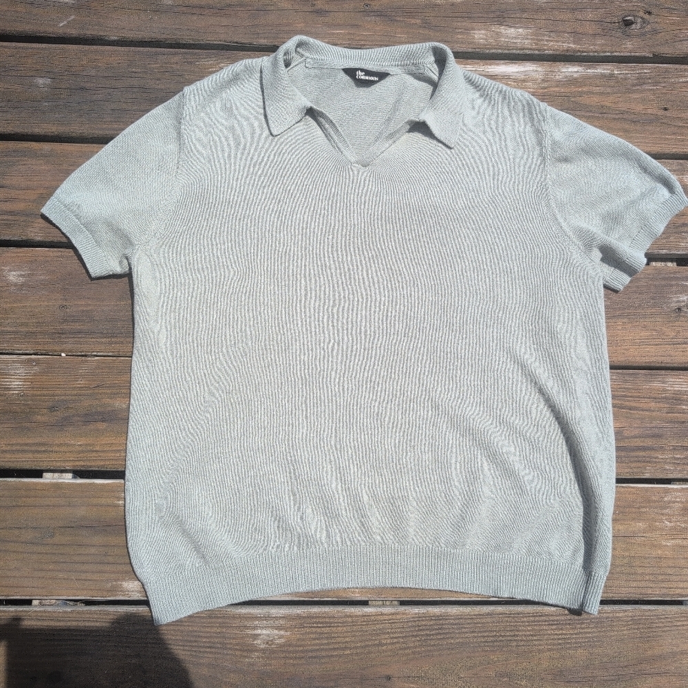 The Commons/Stitch Fix  Green Polo, Johnny Collar, Linen & Organic Cotton, XL